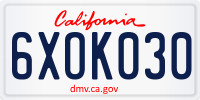 CA license plate 6XOK030