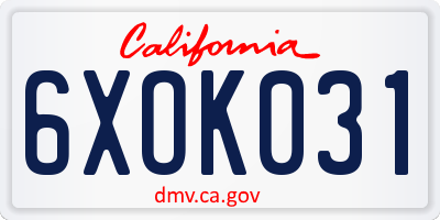 CA license plate 6XOK031