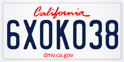 CA license plate 6XOK038