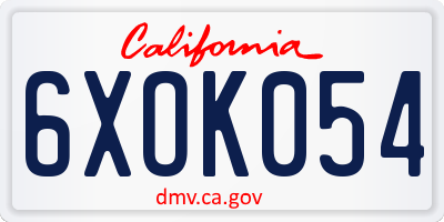 CA license plate 6XOK054