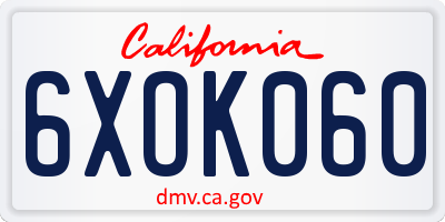 CA license plate 6XOK060