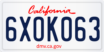 CA license plate 6XOK063