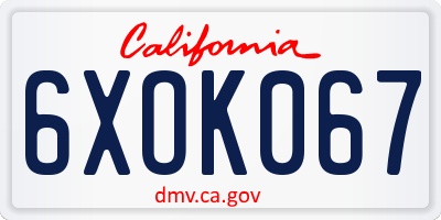 CA license plate 6XOK067