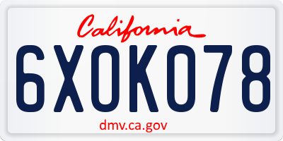 CA license plate 6XOK078