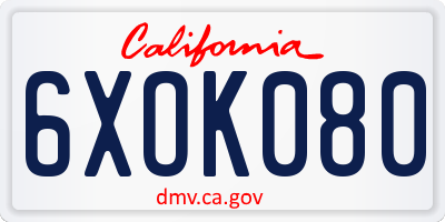 CA license plate 6XOK080