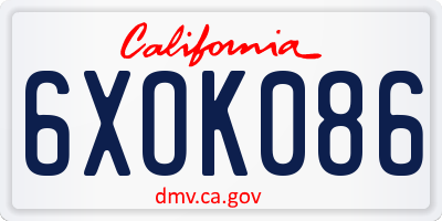 CA license plate 6XOK086