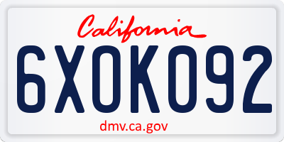 CA license plate 6XOK092