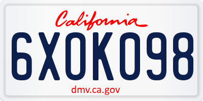 CA license plate 6XOK098