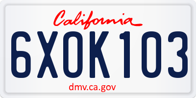 CA license plate 6XOK103