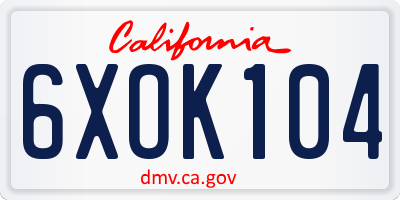 CA license plate 6XOK104