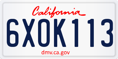 CA license plate 6XOK113