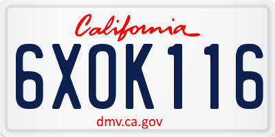 CA license plate 6XOK116