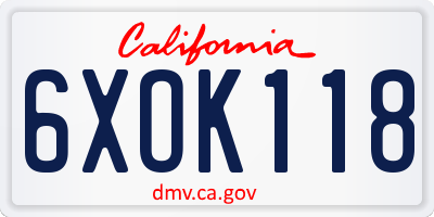 CA license plate 6XOK118