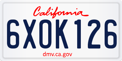 CA license plate 6XOK126