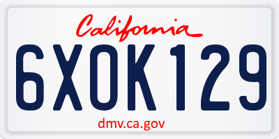 CA license plate 6XOK129