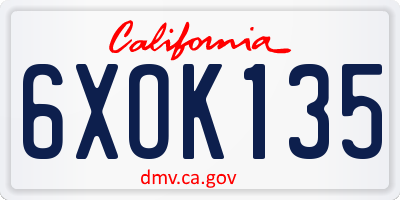 CA license plate 6XOK135