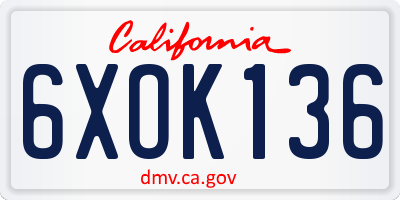 CA license plate 6XOK136