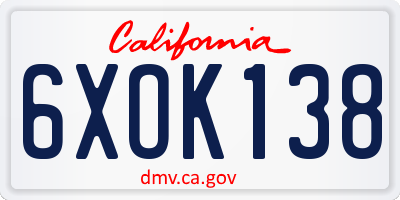 CA license plate 6XOK138
