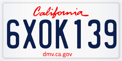 CA license plate 6XOK139