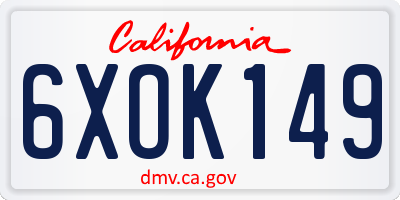 CA license plate 6XOK149