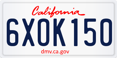 CA license plate 6XOK150