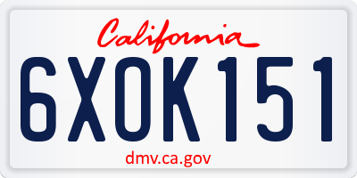 CA license plate 6XOK151