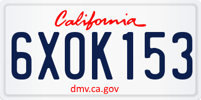 CA license plate 6XOK153