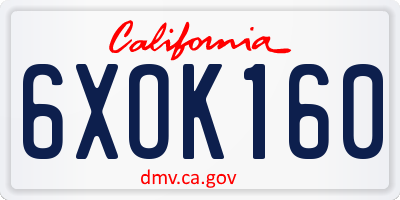 CA license plate 6XOK160