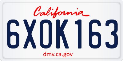 CA license plate 6XOK163