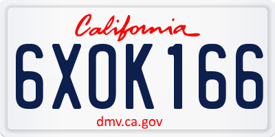 CA license plate 6XOK166
