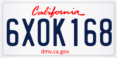 CA license plate 6XOK168