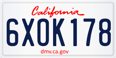 CA license plate 6XOK178
