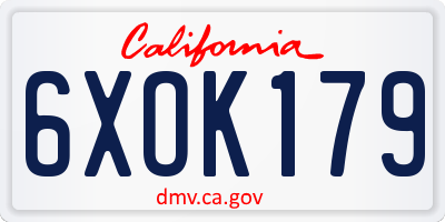 CA license plate 6XOK179