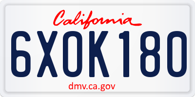 CA license plate 6XOK180