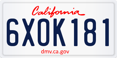 CA license plate 6XOK181