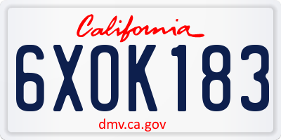 CA license plate 6XOK183