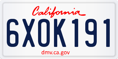CA license plate 6XOK191