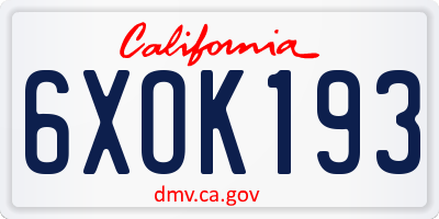 CA license plate 6XOK193