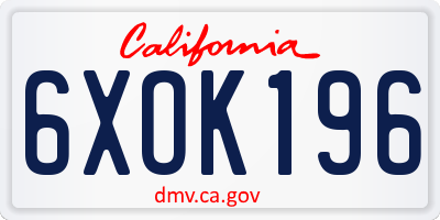 CA license plate 6XOK196