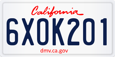 CA license plate 6XOK201