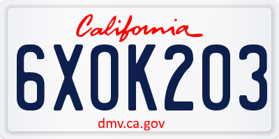 CA license plate 6XOK203