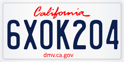 CA license plate 6XOK204