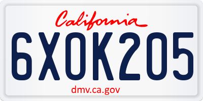 CA license plate 6XOK205