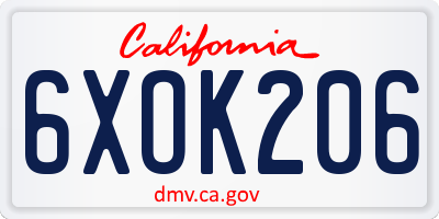CA license plate 6XOK206