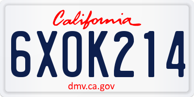 CA license plate 6XOK214