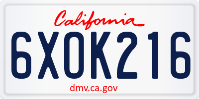 CA license plate 6XOK216