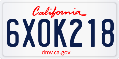 CA license plate 6XOK218