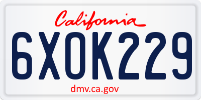 CA license plate 6XOK229