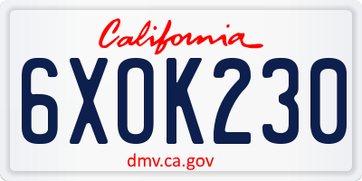 CA license plate 6XOK230