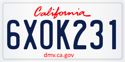 CA license plate 6XOK231